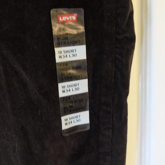 Levi’s 724 High Rise Slim Straight Corduroy Pants Black 18 Short W34 L30 NWT - Picture 9 of 10